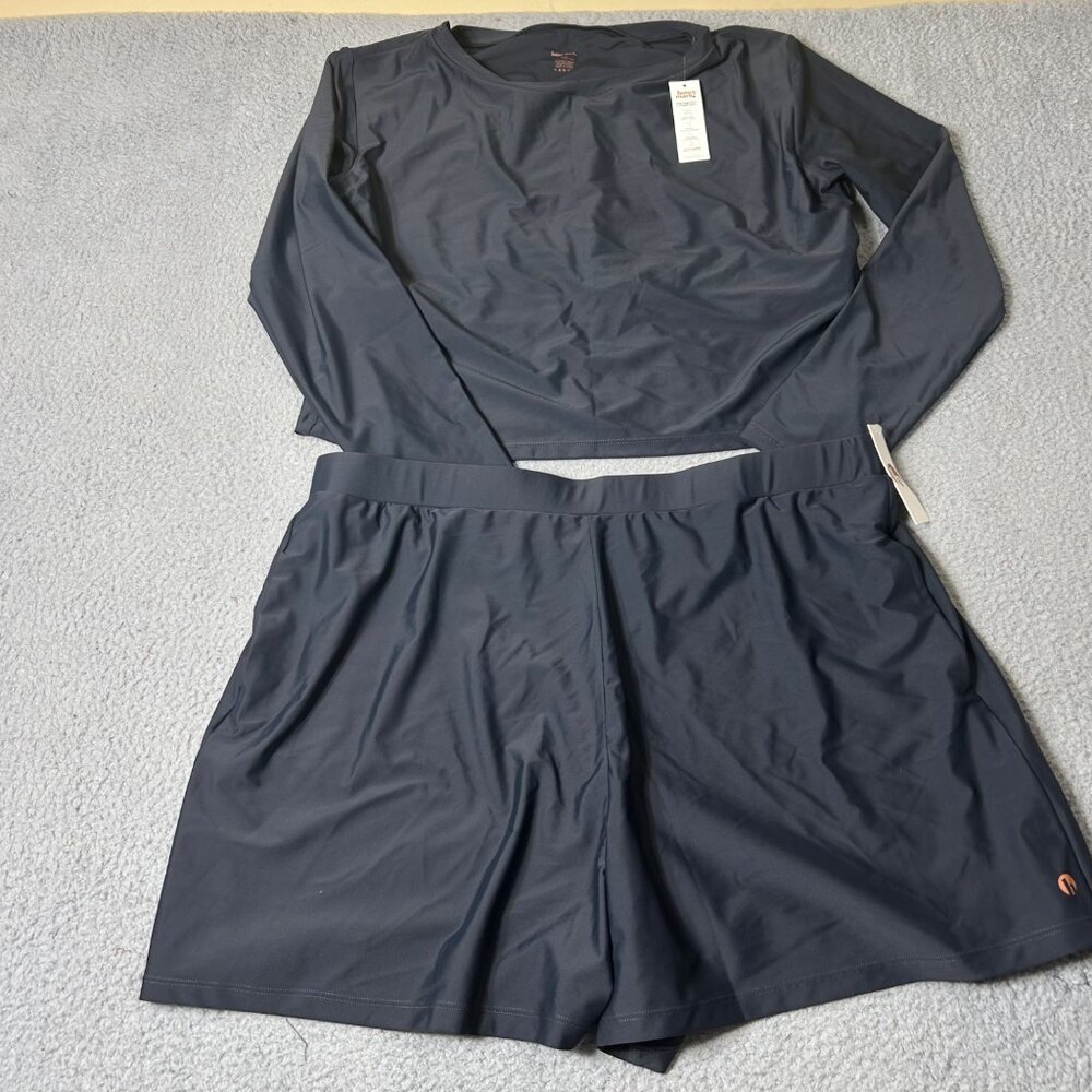 Honey Mark Swim Set 3XL‎ Gray Sugar Skort & Rash Guard Top 2 Piece Set NEW